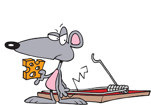 Cartoon of a mouse in a trap